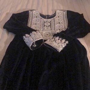 Beautiful velvet Dark Navy & silver Afghani Dress